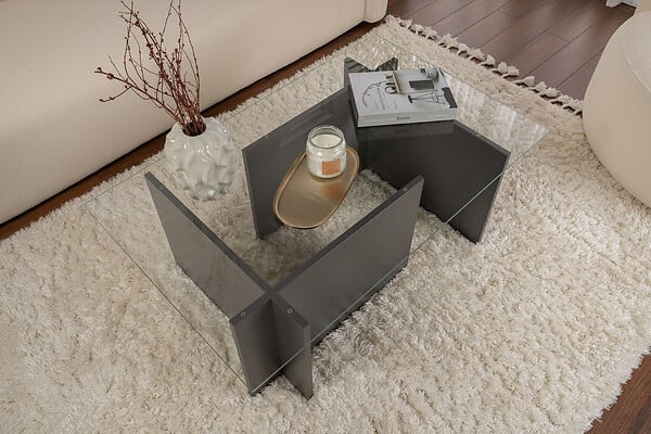 HABITAT ET JARDIN - Table basse en verre "Vetrino" 105 x 65 x 40 cm - Anthracite - large