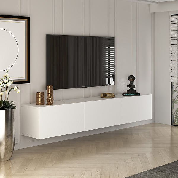 HABITAT ET JARDIN - Meuble TV en bois "West" 150 x 32 x 30 cm - Blanc - large