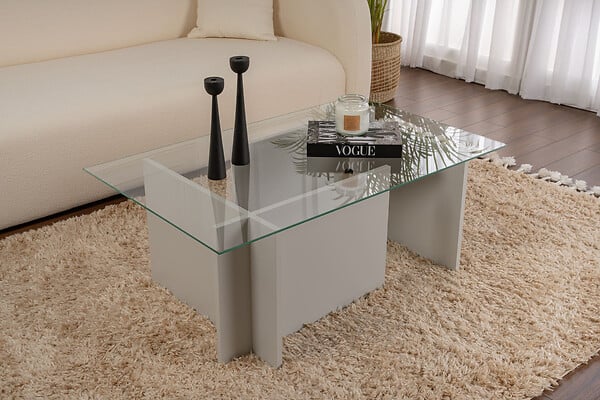 HABITAT ET JARDIN - Table basse en verre "Vetrino" 105 x 65 x 40 cm - Gris - large
