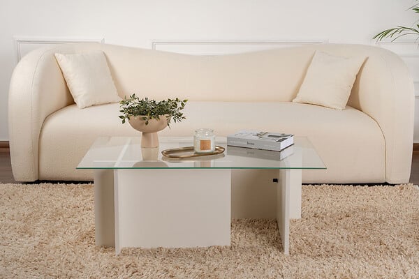 HABITAT ET JARDIN - Table basse en verre "Vetrino" 105 x 65 x 40 cm - Bois blanc - large
