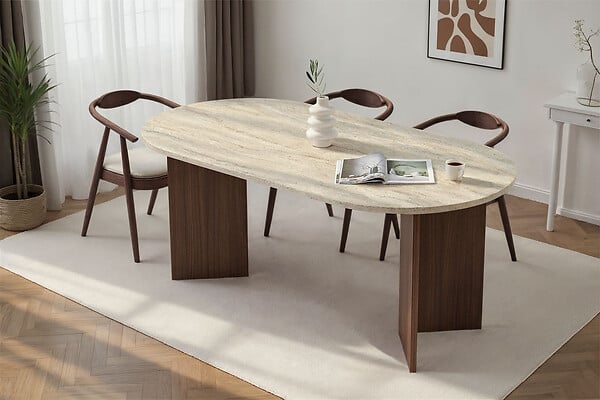 HABITAT ET JARDIN - Table à manger en bois "Sablin" 180 x 90 x 75 cm - Travertin - large