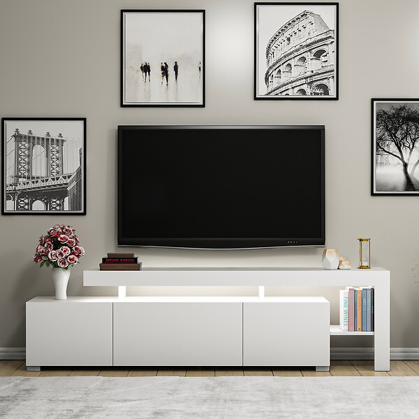 HABITAT ET JARDIN - Meuble TV en bois "Beliz" 192 x 37 x 53 cm - Blanc - large