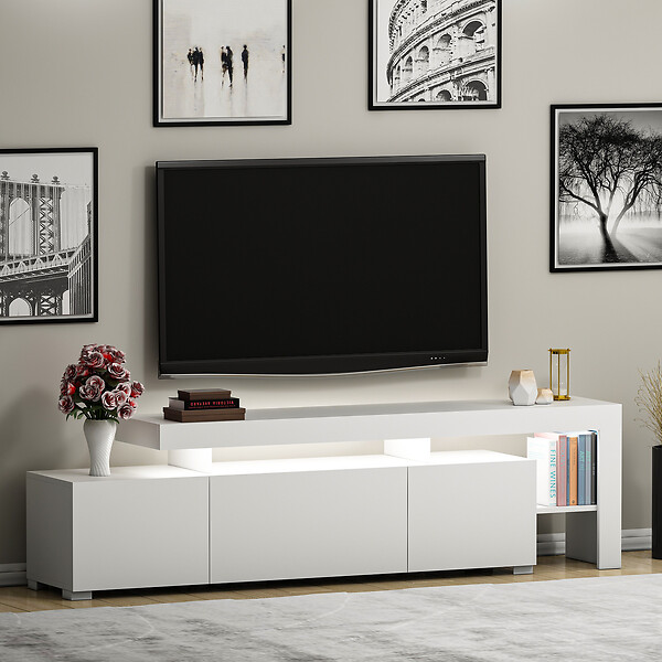 HABITAT ET JARDIN - Meuble TV en bois "Beliz" 192 x 37 x 53 cm - Blanc - large
