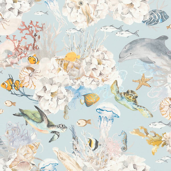 RASCH - Papier peint intissé Motif poisson marin - Bleu - 53x1005cm - large