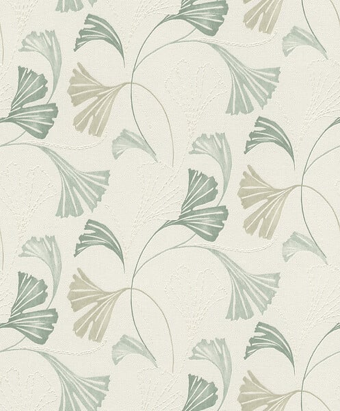 RASCH - Papier peint intissé motif feuilles ginkgo - Vert - large