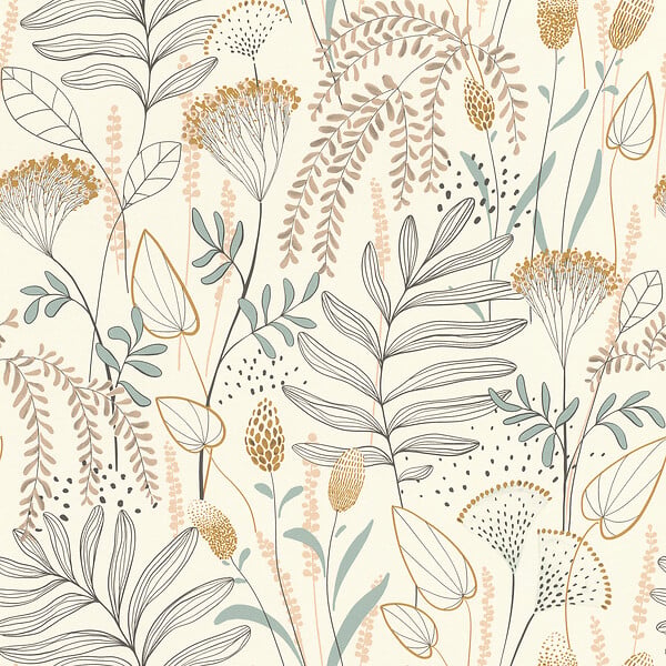 RASCH - Papier peint Motif Angélique - Blanc bleu ocre - large