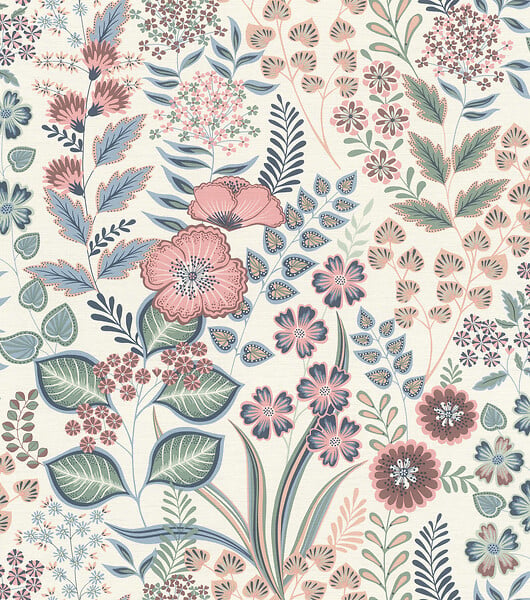 RASCH - Papier peint motif jasmine - Bleu, rose, vert - large