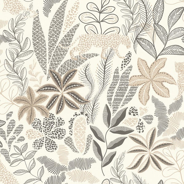 RASCH - Papier peint intissé motif jungle - Beige, marron, noir - large