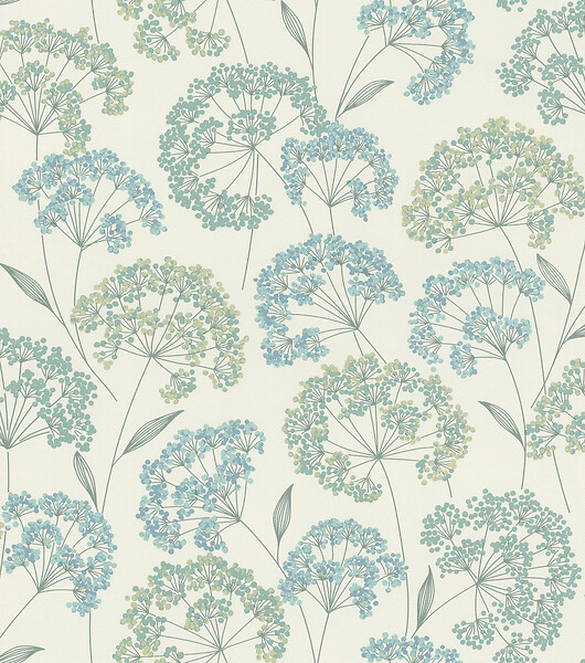 RASCH - Papier peint intissé motif ombelles - Blanc, turquoise - large