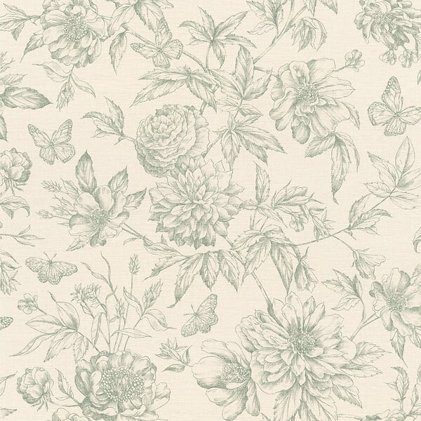 RASCH - Papier peint intissé Lady Rose - Vert crème - l.53xL.10,05m - large