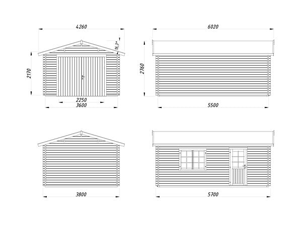 PALMAKO - Garage Roger en bois ép.44 mm avec porte en bois - Palmako- 24 m² - large