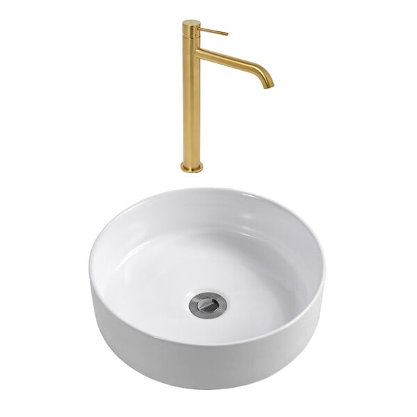 CERAMIA - Ceramia Aurum mitigeur lavabo 30,8 cm inox + Ceramia PixL 36x12,5 cm vasque à poser, sans trop-plein, blanc brillant (SAT285BGCEPX3636) - large