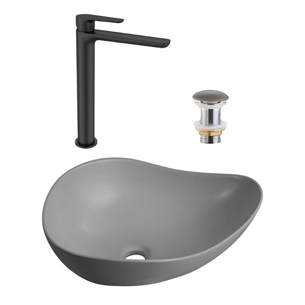 CERAMIA - PixL 51x38x19 cm vasque à poser + Swiss Aqua Technologies Mood mitigeur lavabo XL + Ceramia PixL bonde (CEPX505GRMSAT285C) - large