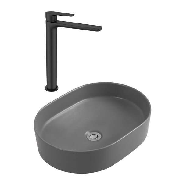 CERAMIA - Ceramia PixL 50x36,5x12 cm vasque à poser + Swiss Aqua Technologies Mood mitigeur lavabo XL + Ceramia PixL bonde (CEPX50GRMSAT285C) - large