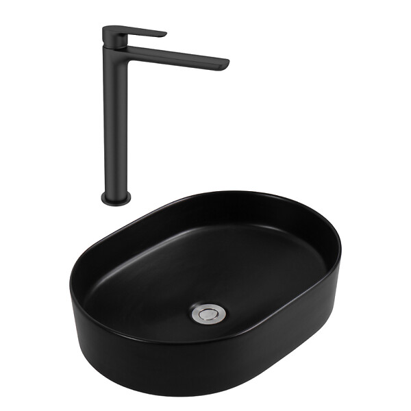CERAMIA - Ceramia PixL 50x36,5x12 cm vasque à poser + Swiss Aqua Technologies Mood mitigeur lavabo XL + Ceramia PixL bonde (CEPX50BKMSAT285C) - large