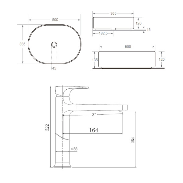 CERAMIA - Ceramia DARK mitigeur lavabo XL, or brossé + Ceramia PixL 50x36,5x12 cm vasque à poser, sans trop-plein, blanc (SAT285PBZCEPX5037) - large