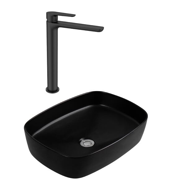 CERAMIA - Ceramia PixL 50x37,5x13,5 cm vasque à poser + Swiss Aqua Technologies Mood mitigeur lavabo XL + Ceramia PixL bonde (CEPX49BKMSAT285C) - large