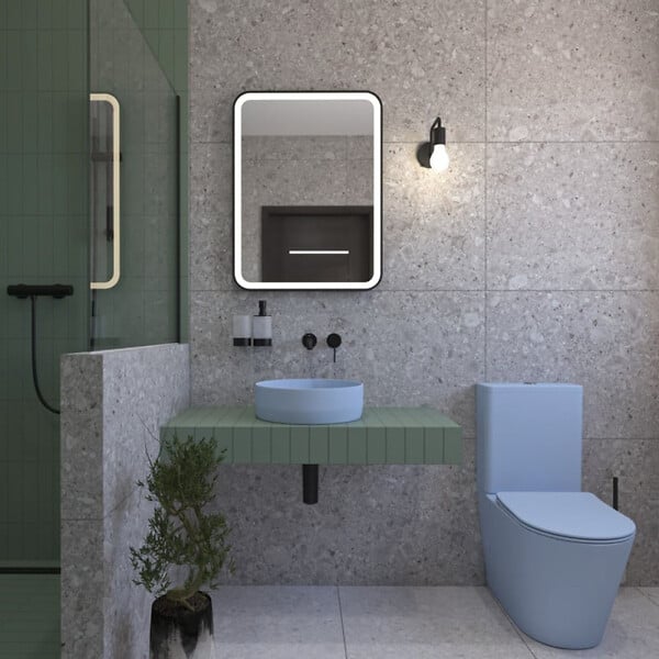 SWISS AQUA TECHNOLOGIES - Swiss Aqua Technologies Infinitio WC à poser complet en céramique avec abattant SoftClose, bleu mat (SATINF031VPSNDBLM) - large