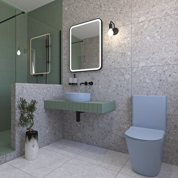 SWISS AQUA TECHNOLOGIES - Swiss Aqua Technologies Infinitio WC à poser complet en céramique avec abattant SoftClose, bleu mat (SATINF031VPSNDBLM) - large