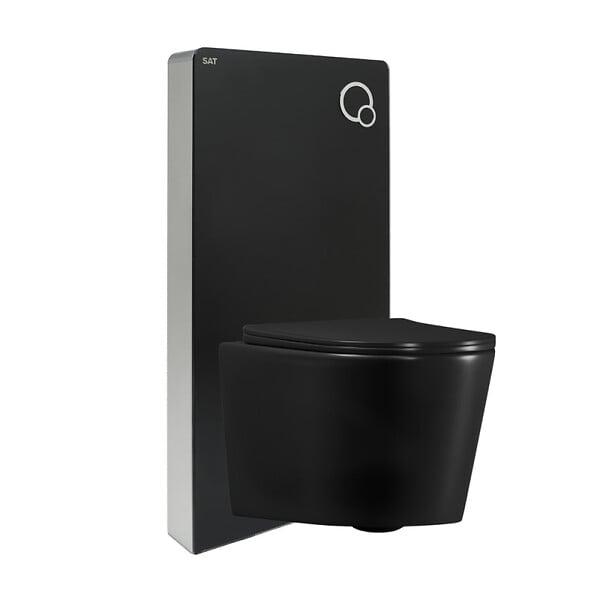 SWISS AQUA TECHNOLOGIES - Glass pack WC bâti-support avec plaque de commande + WC suspendu Ceramia sans bride avec abattant SoftClose (STGLBCE14BMT01-FR) - large