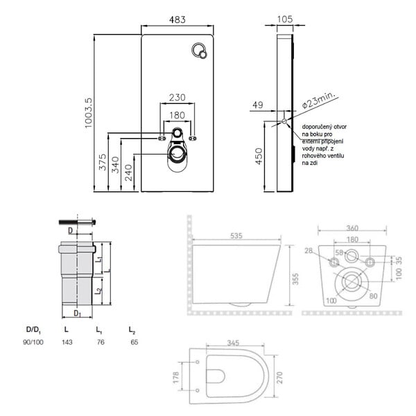SWISS AQUA TECHNOLOGIES - Glass pack WC bâti-support avec plaque de commande + WC suspendu Ceramia sans bride avec abattant SoftClose (STGLBCE14BMT01-FR) - large