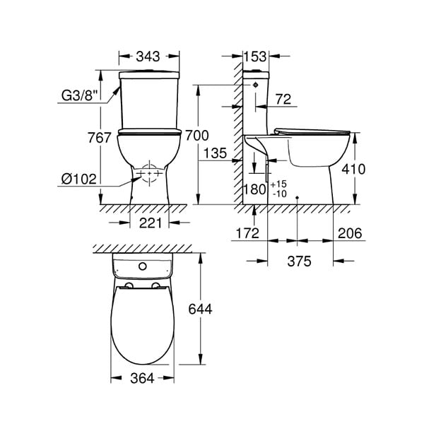 GROHE - Grohe Bau Ceramic ensemble WC à poser complet sans bride avec abattant ultra-fin SoftClose, blanc (39904000) - large
