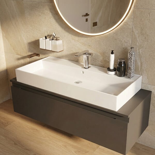 SWISS AQUA TECHNOLOGIES - Swiss Aqua Technologies Lavabo à suspendre et à poser SAT Infinitio - 100,4x46,5 cm (SATINF10046) - large