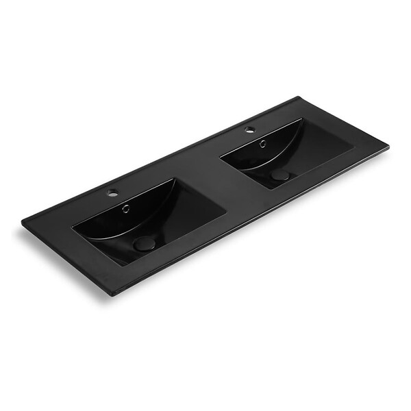 NATUREL - Naturel Lavabo double Modena noir mat 121×46×17,5 cm pour meuble 120 cm en céramique – 2 trous, avec trop-plein (M12046BKM) (M12046BKM) - large