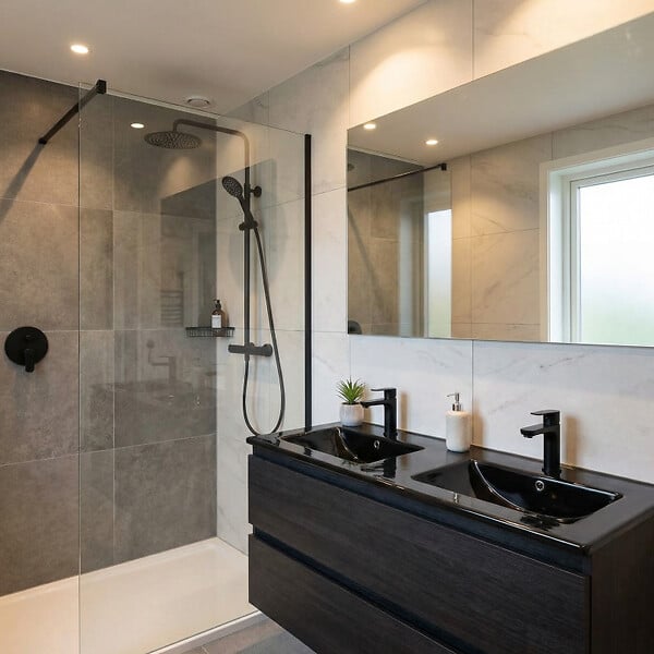 NATUREL - Naturel Lavabo double Modena noir mat 121×46×17,5 cm pour meuble 120 cm en céramique – 2 trous, avec trop-plein (M12046BKM) (M12046BKM) - large
