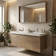 NATUREL - Naturel Lavabo double Pavia en marbre coulé blanc 120×49×5 cm – 2 trous pour la robinetterie, avec trop-plein (PA12049) - vignette