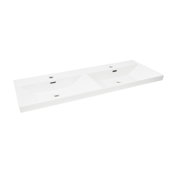 SWISS AQUA TECHNOLOGIES - Swiss Aqua Technologies B-Way 121x46 cm double vasque semi-encastrée en céramique, pour meuble de salle de bain SATEVO120NA, blanc (SATBW212046) - large