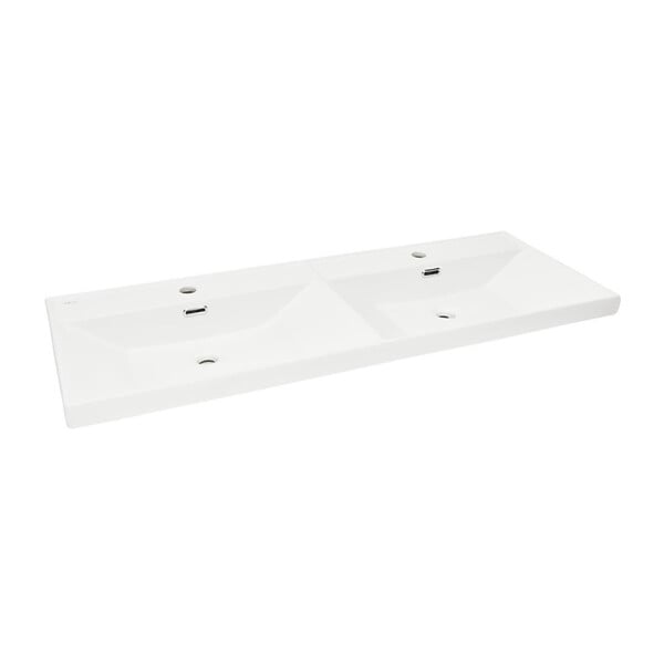 SWISS AQUA TECHNOLOGIES - Swiss Aqua Technologies B-Way 120,5x46 cm meuble double vasque en céramique, 2 trous de robinetterie au milieu, trop-plein, blanc (SATBW212046WM) - large