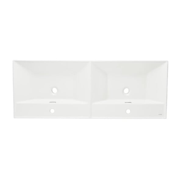 SWISS AQUA TECHNOLOGIES - Swiss Aqua Technologies B-Way 120,5x46 cm meuble double vasque en céramique, 2 trous de robinetterie au milieu, trop-plein, blanc (SATBW212046WM) - large