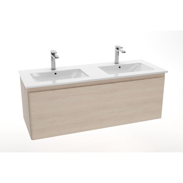 NATUREL - Naturel Modena 121x46 cm double vasque en céramique, 2 trous pour robinetterie, blanc (M2N12046) - large