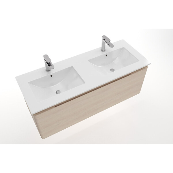 NATUREL - Naturel Modena 121x46 cm double vasque en céramique, 2 trous pour robinetterie, blanc (M2N12046) - large
