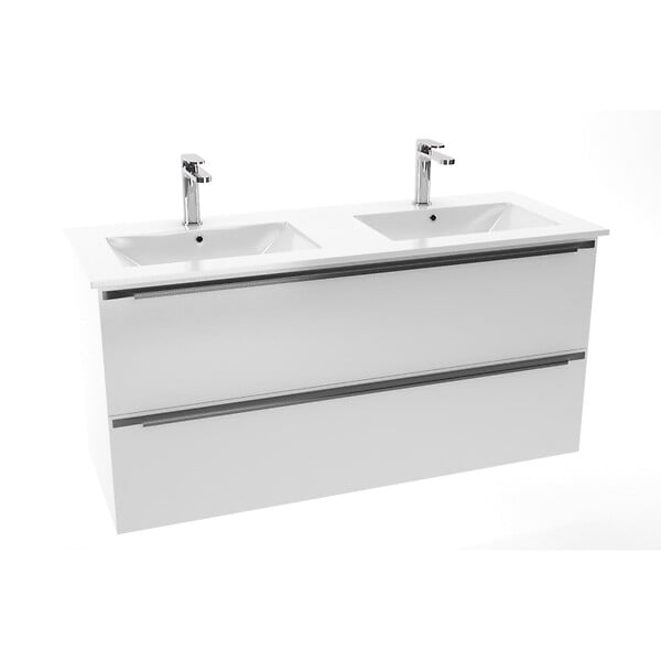 NATUREL - Naturel Modena 121x46 cm double vasque en céramique, 2 trous pour robinetterie, blanc (M2N12046) - large