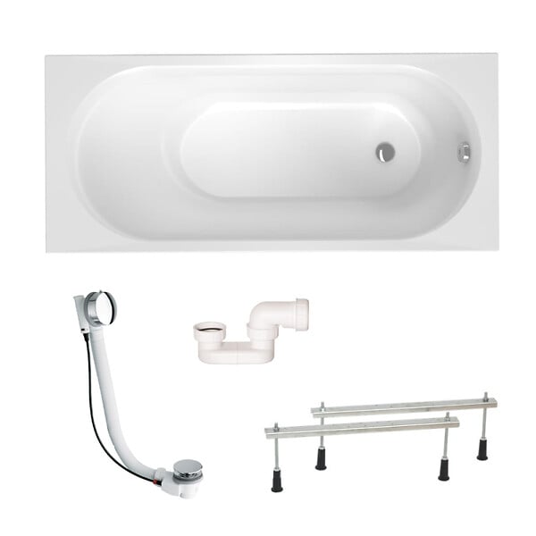 SWISS AQUA TECHNOLOGIES - Project 170x70x45 cm baignoire rectangulaire en acrylique coulé 204 L + pieds + vidage + siphon, blanc (SATVAPRO170-SETP1) - large