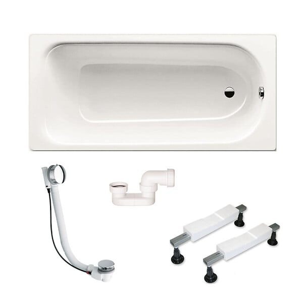 KALDEWEI - Eurowa 170x70x39 cm baignoire rectangulaire 178 L en acier émaillé + pieds + vidage + siphon, blanc alpin (KW312-SETP6) - large