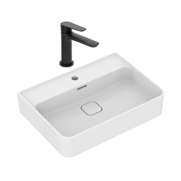 IDEAL STANDARD - Ideal Standard Strada II lavabo 600x430 mm 1 trou + Swiss Aqua Technologies Mood mitigeur lavabo sans tirette, noir mat (T300001SATBSM271C) - large