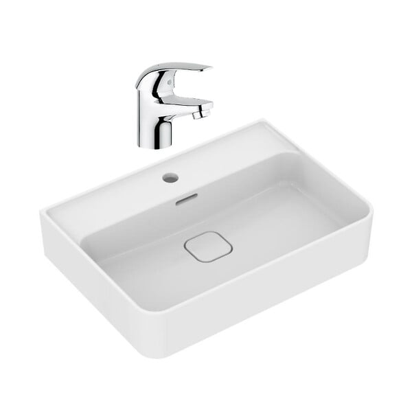 IDEAL STANDARD - Ideal Standard Strada II lavabo 600x430 mm 1 trou + Grohe Euroeco mitigeur monocommande lavabo 1/2", chrome (T300001G32734000) - large
