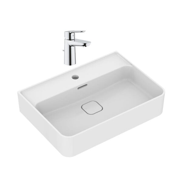 IDEAL STANDARD - Strada II lavabo 600x430 mm 1 trou + Grohe mitigeur monocommande lavabo taille S, chrome (T300001G23328000) - large