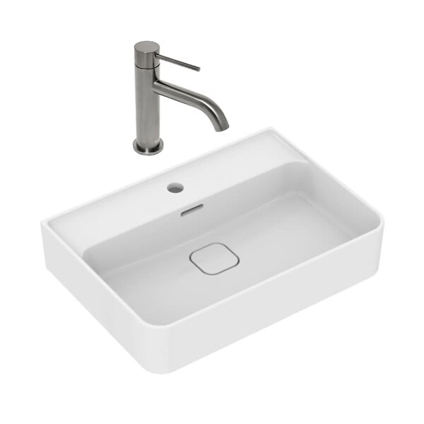 IDEAL STANDARD - Ideal Standard Strada II Lavabo 600x430 mm 1 trou + Swiss Aqua Technologies Aurum mitigeur lavabo sur pied, noir mat (T300001SAT271BGM) - large