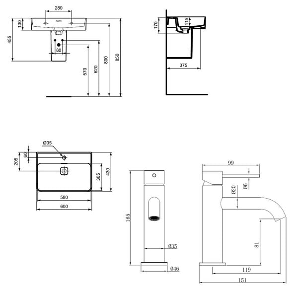IDEAL STANDARD - Ideal Standard Strada II Lavabo 600x430 mm 1 trou + Swiss Aqua Technologies Aurum mitigeur lavabo sur pied, noir mat (T300001SAT271BGM) - large