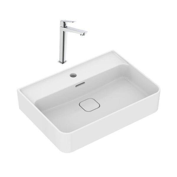 IDEAL STANDARD - Strada II Lavabo 600x430 mm 1 trou + Swiss Aqua Technologies mitigeur lavabo haut, sans tirette, chrome (T300001SATBSF285) - large