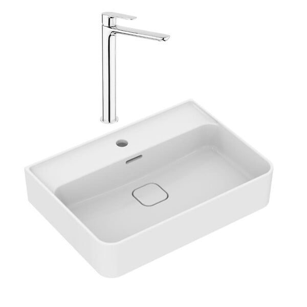 IDEAL STANDARD - Ideal Standard Strada II lavabo 600x430 mm 1 trou + Swiss Aqua Technologies Mood mitigeur lavabo XL sans tirette, chrome (T300001SATBSM285) - large