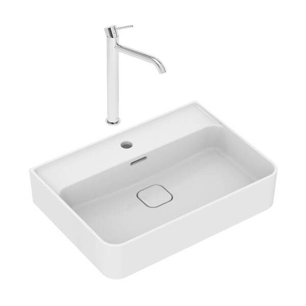 IDEAL STANDARD - Ideal Standard Strada II lavabo 60x43 cm 1 trou + Swiss Aqua Technologies Aurum mitigeur haut acier inoxydable, chrome (T300001SAT285CR) - large