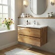 SWISS AQUA TECHNOLOGIES - Meuble salle de bain suspendu 99 x 50 x 45 cm – 2 tiroirs – lavabo en marbre coulé – chêne mat – B-Way (BWAY2100OAKU) - vignette