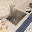 CERAMIA - Timeless 55x45x21 cm �vier encastrable inox 304 + mitigeur inox avec douchette extractible, gun metal bross� (TMLKST-5545BGM-M1) - vignette