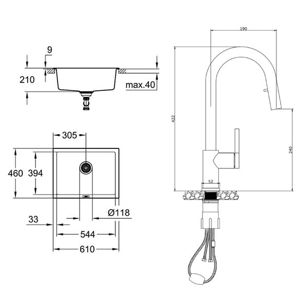 GROHE - Grohe K700U evier composite + Ceramia Timeless mitigeur (G31655TML2BCP-SET) - large