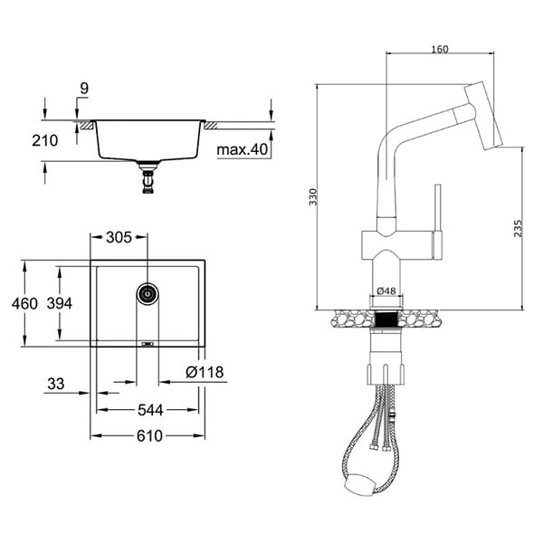 GROHE - Grohe K700U evier composite + Ceramia Timeless mitigeur (G31655TML1BGM-SET) - large